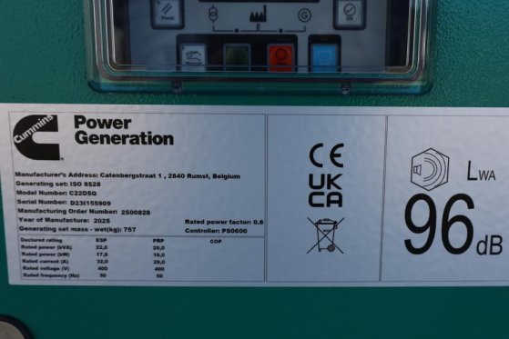 Cummins C22D5Q Declaration of Conformity, Diesel, 22kVA, A C22D5Q Declaration of Conformity, Diesel, 22kVA, A 2025 2 Gener...