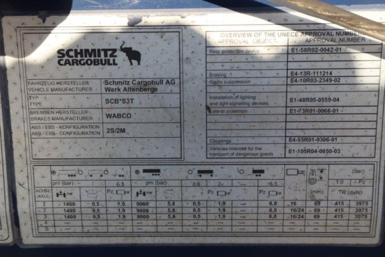 Schmitz Cargobull SCB3ST CoC Documents, TuV Loading Certificate, Dut Schmitz Cargobull SCB3ST CoC Documents, TuV Loading C...