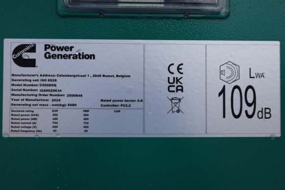 Cummins C550D5Q Declaration of Conformity, Diesel, 550kVA, C550D5Q Declaration of Conformity, Diesel, 550kVA, 2025 2 Gener...