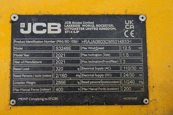 JCB S3246E Electric, 12m Working Height, 320kg Capacit S3246E Electric, 12m Working Height, 320kg Capacit 2021 2 Scissor L...