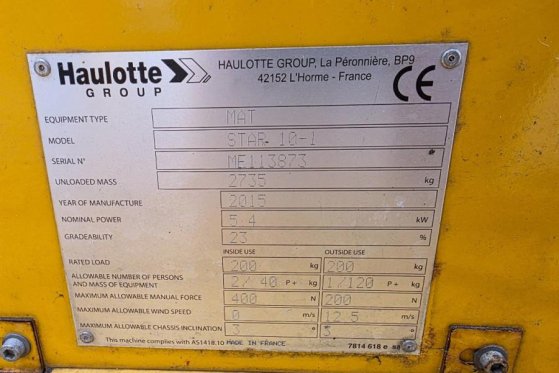 Haulotte STAR 10 Electric, 10m Working Height, 3m Reach, 20 Haulotte STAR 10 Electric, 10m Working Height, 3m Reach, 20 20...
