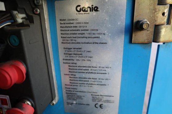 Genie GS4069 Electric, 14m Working Height, 363kg Capacit GS4069 Electric, 14m Working Height, 363kg Capacit 2014 2 Scissor...