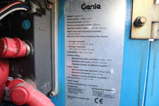 Genie GS4069DC Electric, 14m Working Height, 363kg Capac GS4069DC Electric, 14m Working Height, 363kg Capac 2014 2 Scissor...
