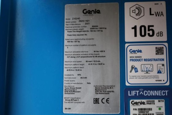 Genie Z-62/40 Diesel, 4x4 Drive, 21m Working Height, 12. Z-62/40 Diesel, 4x4 Drive, 21m Working Height, 12. 2021 2 image 22