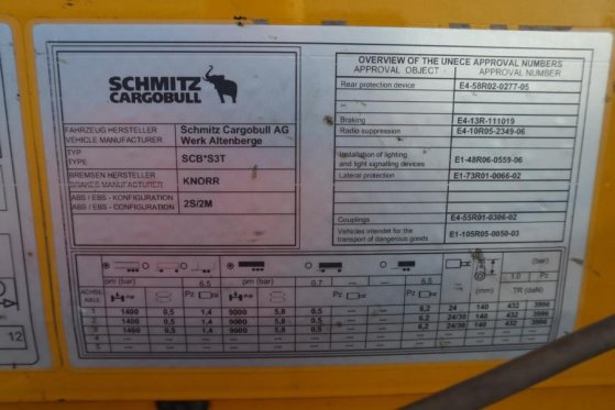 Schmitz Cargobull SCB3ST CoC Documents, TuV Loading Certificate, Dut Schmitz Cargobull SCB3ST CoC Documents, TuV Loading C...