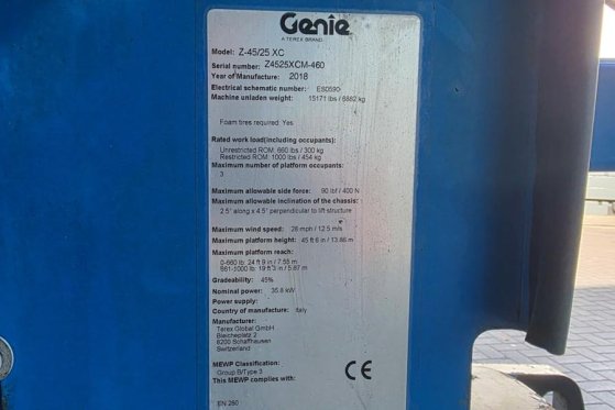 Genie Z45/25 XC Diesel, 4x4 Drive, 16m Working Height, 7 Z45/25 XC Diesel, 4x4 Drive, 16m Working Height, 7 2018 2 image 22