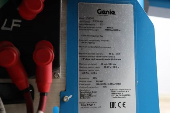 Genie Z60/37FE Hybrid, 4x4 Drive, 20m Working Height, 11 Z60/37FE Hybrid, 4x4 Drive, 20m Working Height, 11 2021 2 image 37
