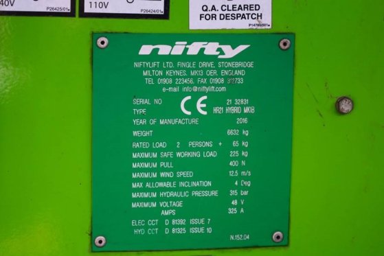 Niftylift HR21 HYBRID Hybrid, 4x4 Drive, 21m Working Height, Niftylift HR21 HYBRID Hybrid, 4x4 Drive, 21m Working Height, ...
