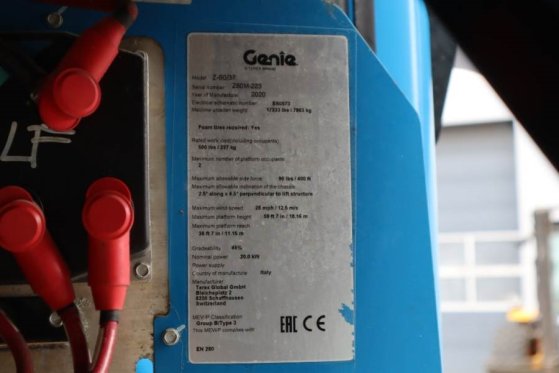Genie Z60/37FE Hybrid, 4x4 Drive, 20m Working Height, 11 Z60/37FE Hybrid, 4x4 Drive, 20m Working Height, 11 2020 2 image 37
