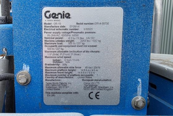 Genie GR15 Electric, 6.5m Working Height, 227kg Capacity GR15 Electric, 6.5m Working Height, 227kg Capacity 2014 2 image 22