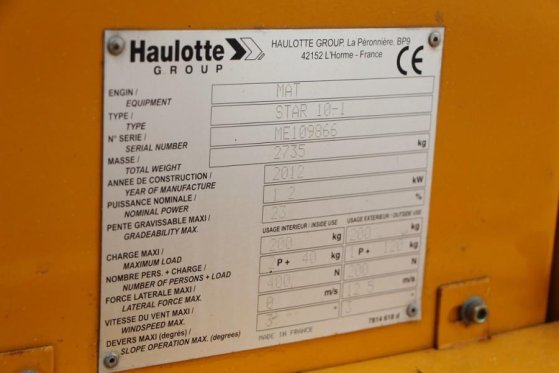 Haulotte Star 10AC Electric, 10m Working Height, 3m Reach, Haulotte Star 10AC Electric, 10m Working Height, 3m Reach, 2012...