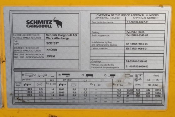 Schmitz Cargobull SCB3ST CoC Documents, Dutch Registration, 3-Axle, Schmitz Cargobull SCB3ST CoC Documents, Dutch Registra...