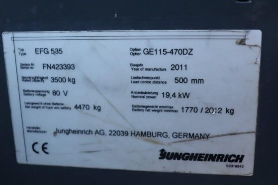 Jungheinrich EFG535 Electric, Lifting Height 4700mm, Freelift 1 EFG535 Electric, Lifting Height 4700mm, Freelift 1 2011 2 ...