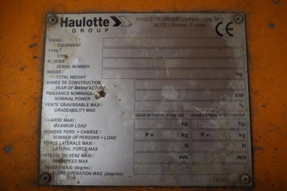 Haulotte Compact 10 Electric, 10m Working Height, 450kg Cap Haulotte Compact 10 Electric, 10m Working Height, 450kg Cap 20...