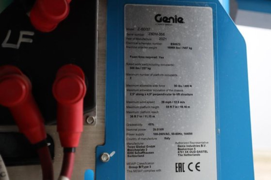 Genie Z60/37FE Hybrid, 4x4 Drive, 20m Working Height, 11 Z60/37FE Hybrid, 4x4 Drive, 20m Working Height, 11 2021 2 image 7
