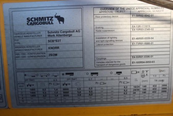 Schmitz Cargobull SCB3ST CoC Documents, Dutch Registration, 3-Axle, Schmitz Cargobull SCB3ST CoC Documents, Dutch Registra...