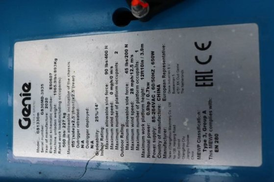 Genie GS1330M All-Electric DC Drive, 5.9m Working Height GS1330M All-Electric DC Drive, 5.9m Working Height 2020 2 Scissor...