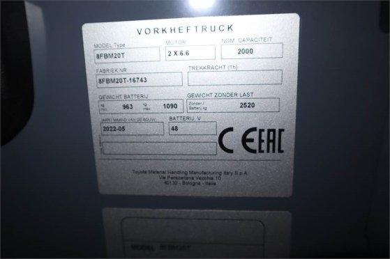 Toyota 8FBM20T Valid inspection, *Guarantee! Electric, 47 8FBM20T Valid inspection, *Guarantee! Electric, 47 2022 2 Forkli...