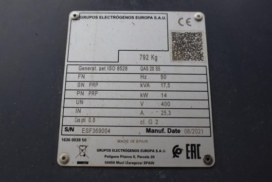 Atlas Copco QAS 20 S5 Valid Inspection, 17 kVA, Also Available QAS 20 S5 Valid Inspection, 17 kVA, Also Available 2021 2 G...