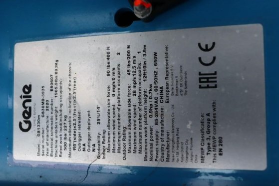Genie GS1330M All-Electric DC Drive, 5.9m Working Height GS1330M All-Electric DC Drive, 5.9m Working Height 2020 2 Scissor...