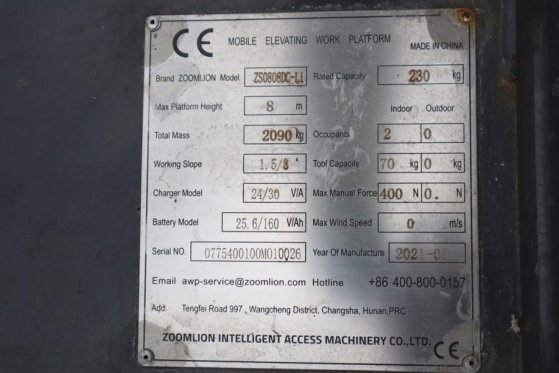 Zoomlion ZS0808DC Valid Iinspection, *Guarantee! 10m Workin Zoomlion ZS0808DC Valid Iinspection, *Guarantee! 10m Workin 20...