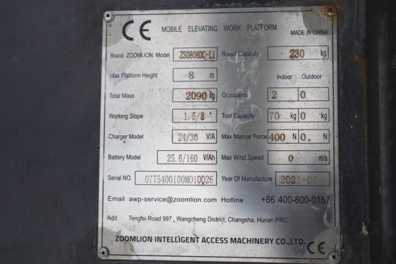 Zoomlion ZS0808DC Valid Iinspection, 10m Working Height, 23 Zoomlion ZS0808DC Valid Iinspection, 10m Working Height, 23 20...