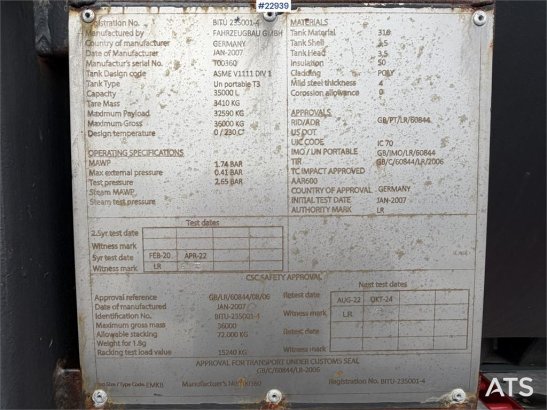 Fahrzeugbau GMBH Bitumen tank 35 000 liter kapasit Fahrzeugbau GMBH Bitumen tank 35 000 liter kapasit 2007 2 image 8