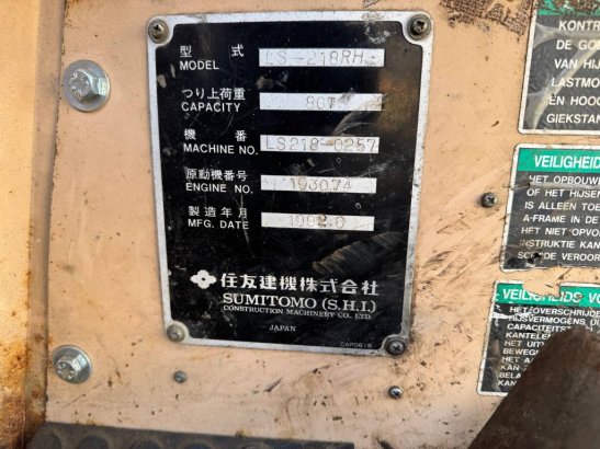 Sumitomo LS218RH 80 TONS 33M BOOM Sumitomo LS218RH 80 TONS 33M BOOM 1992 2 Crawler Cranes image 11