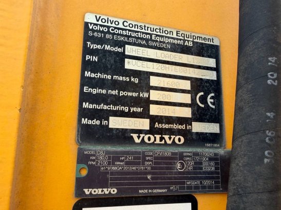 Volvo L120H L120H 2014 2 Wheel Loaders image 9