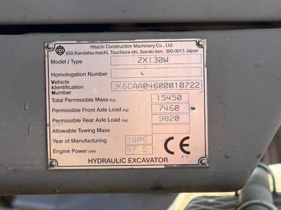 Hitachi ZX 130 W ZX 130 W 2006 2 Wheeled Excavators image 9