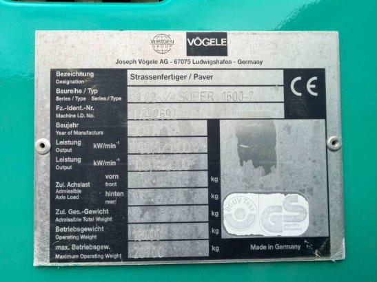 Vögele SUPER 1600-2 Vögele SUPER 1600-2 2011 2 Asphalt pavers image 26