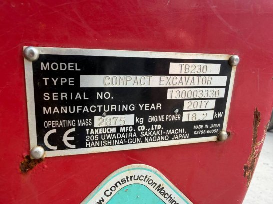 Takeuchi TB230 2650 2017 2 image 22