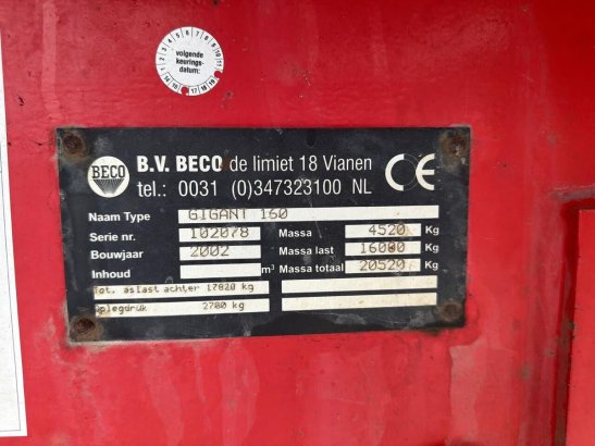 Beco gigant 160 Beco gigant 160 2002 2 Dump trailers image 10