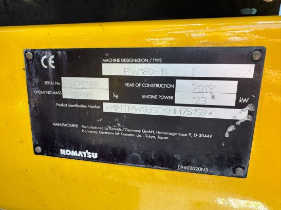Komatsu PW180-11 PW180-11 2019 2 Wheeled Excavators image 10