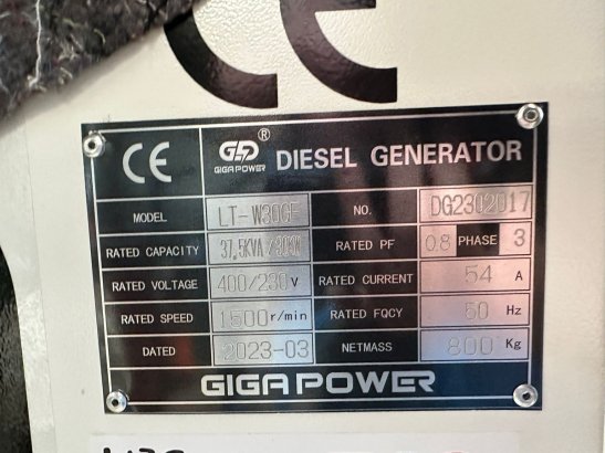 Giga power LT-W30GF 37.5 kVA silent generator set Giga power LT-W30GF 37.5 kVA silent generator set 2023 2 Generators imag...